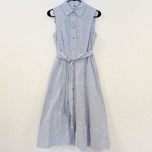 Anne Klein Navy Pinstripe Midi Dress